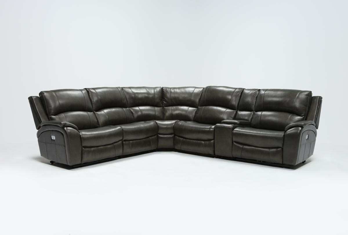 Travis Dk Grey Leather 6 Piece Power Reclining Sectionals With Power
Headrest Usb