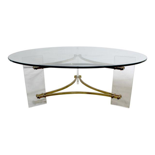 Mid-Century Brushed Brass and Acrylic Coffee Table by Charles .