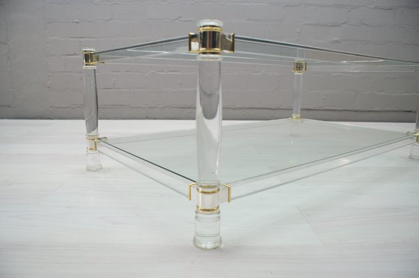 Vintage Acrylic, Brass, Chrome, and Glass Coffee Table, 1970s for .