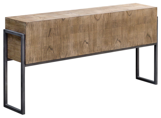 Luxe Minimalist Wood Block Slab Console Table | Contemporary .