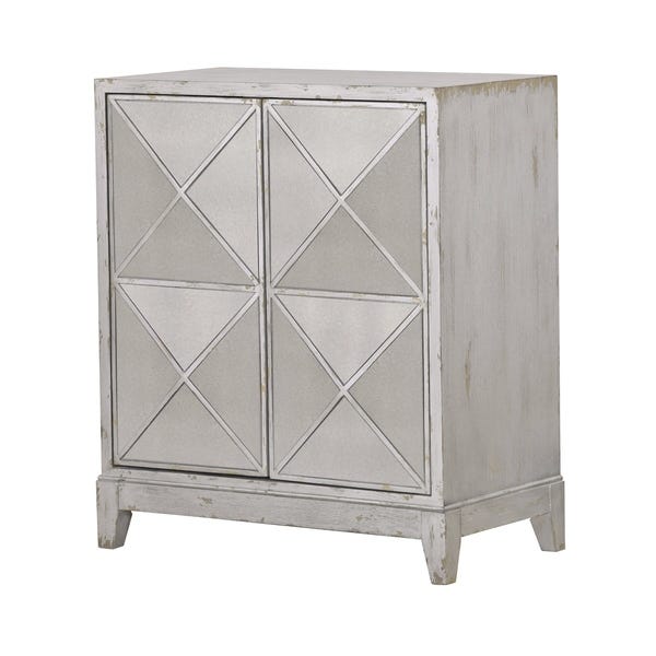 Shop Distressed White 2-door Mirrored Geometric Accent Chest - On .