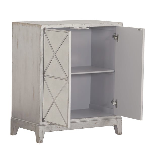 Shop Distressed White 2-door Mirrored Geometric Accent Chest - On .
