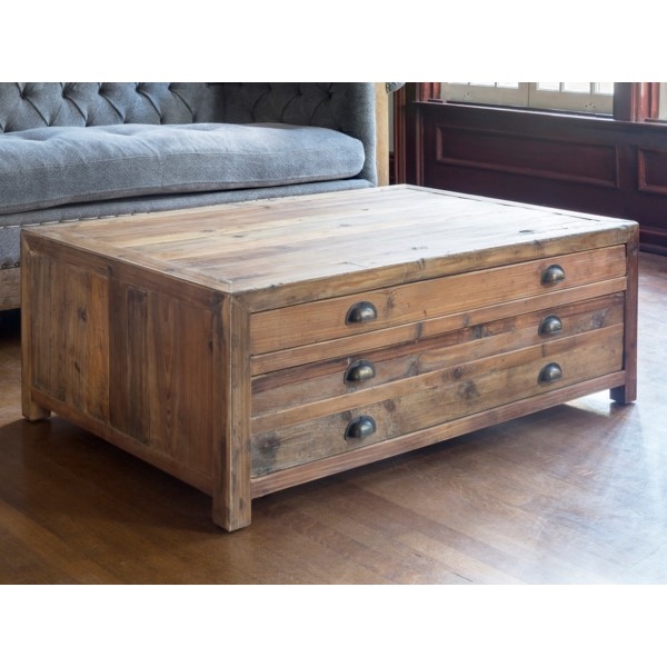 Map Drawer Collection: Old Pine Coffee Table, Reclaimed Wo