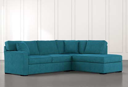 Aspen Teal 2 Piece Sleeper Sectional with Right Arm Facing Chaise .