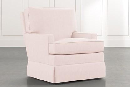 Bailey Pink Track Arm Skirted Swivel Glider | Living Spac