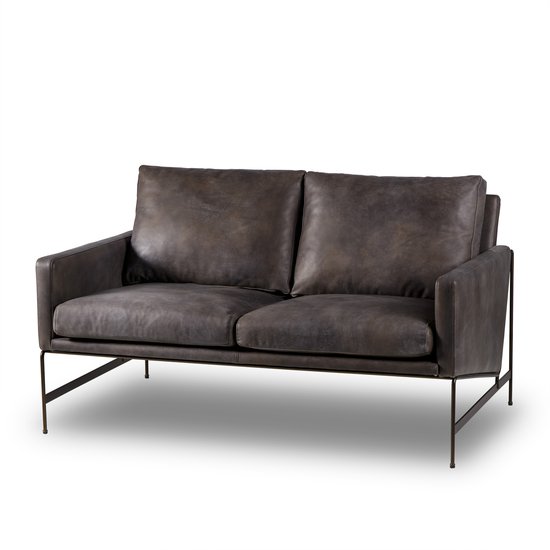 Vanessa 2 Seater Sofa Destroyed Black Leather Contemporary by .