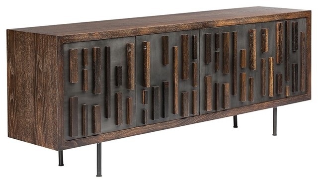 78.8" L Sideboard Solid Seared Oak Wood Cast Iron Matte Black .