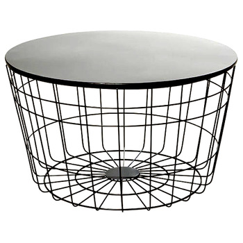 Designer Metal Wire Round Coffee Table with black mirror top, View .