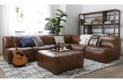 Burton Leather 3 Piece Sectional With Ottoman | Living Spac