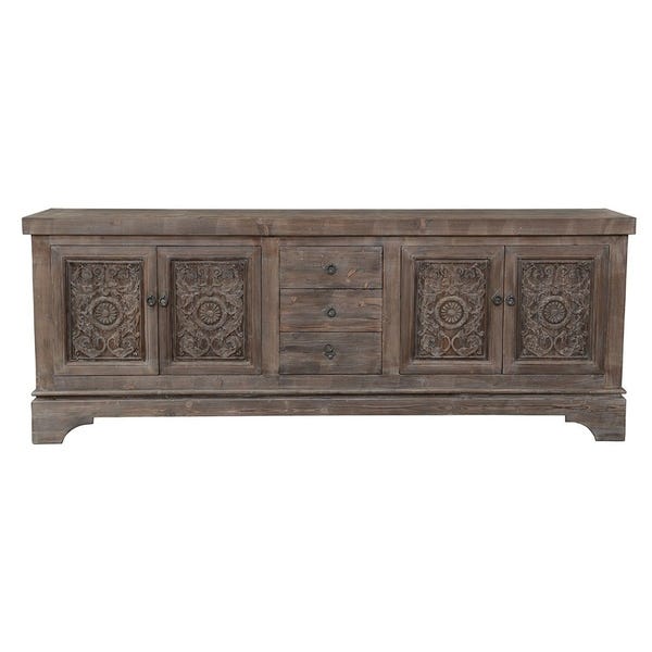 Shop Engraved Reclaimed Wood Sideboard with 3 Drawers and 4 Doors .