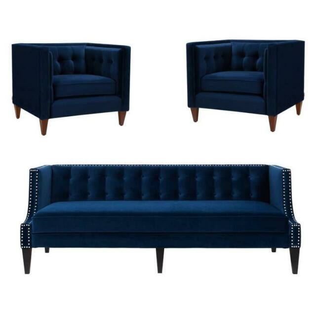 3 Piece Sofa Set with Chesterfield Sofa and Set of Two Accent .
