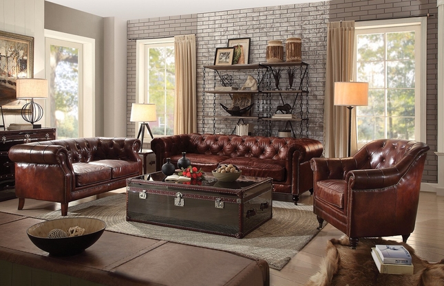 Vintage Chesterfield Sofa & Loveseat | Dark Brown Leather Sofa S