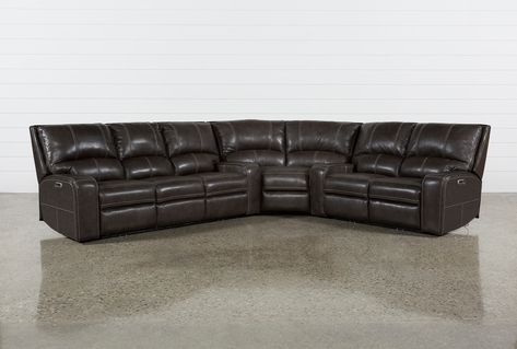 Clyde Grey Leather 3 Piece Power Reclining Sectional W/Pwr Hdrst .