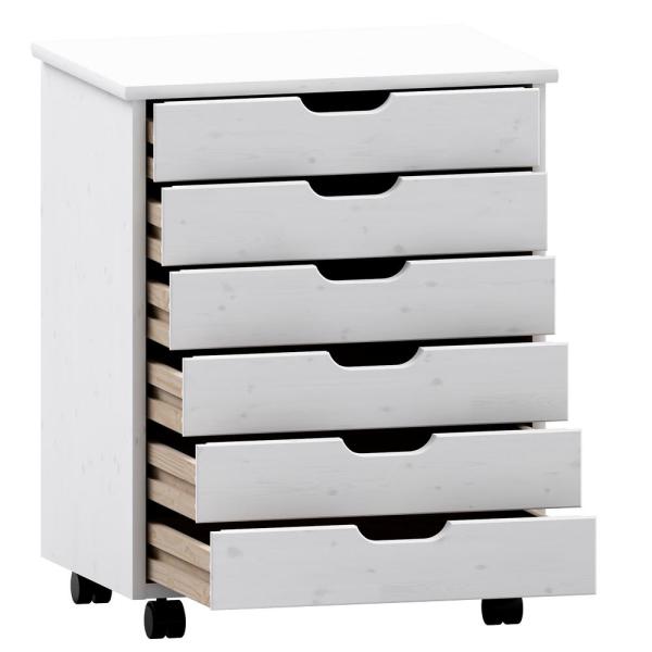 Linon Home Decor McLeod White Wash 6-Drawer Wide Roll Cart .