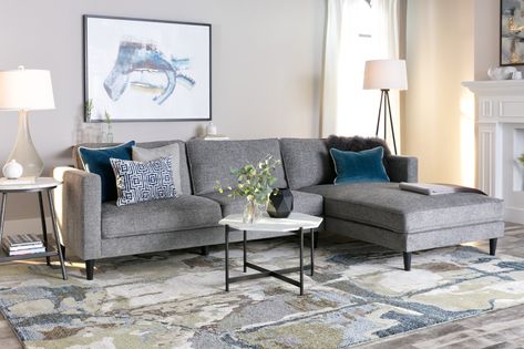 Cosmos Grey 2 Piece Sectional Sofa with Right Arm Facing Chaise .