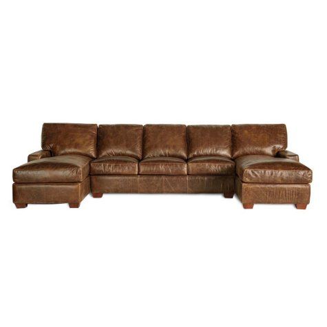 Restoration Full-Grain Vintage Leather Craftsman Sectional Sofa .