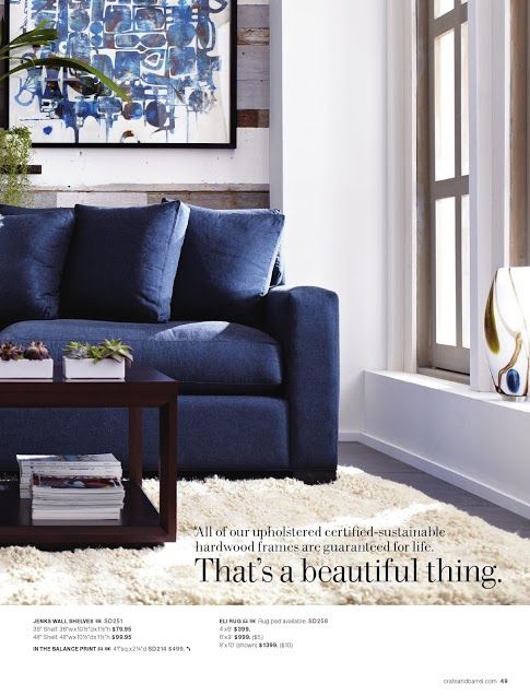 Crate and Barrel | Blue couch living room, Blue sofas living room .