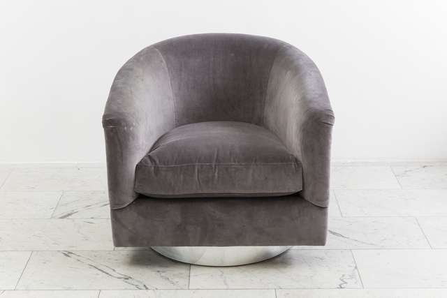 Milo Baughman | Pair Dark Gray Swivel Chairs (1970s) | Available .