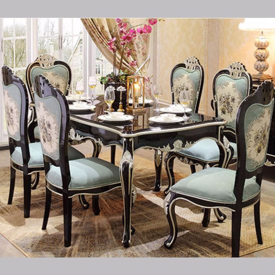 China Wood Dinner Table with Fabric Sofa Chairs for Home Furniture .