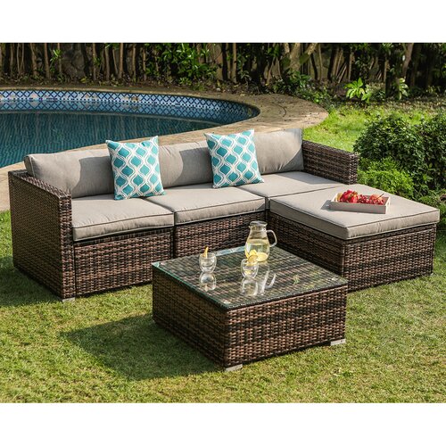 Bay Isle Home Elba 5 Piece Rattan Sectional Seating Group with .
