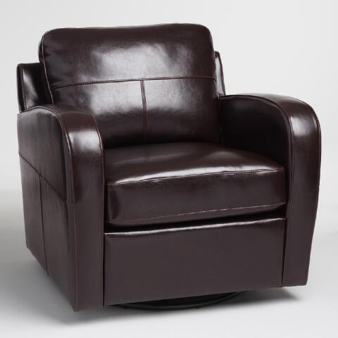 Espresso Bi Cast Leather Mason Swivel Chair | World Mark