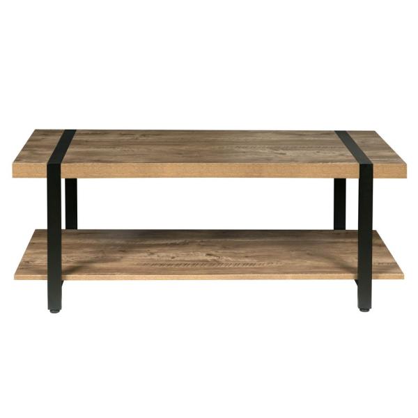 OneSpace Bourbon Foundry Coffee Table, Wood and Inset Black Steel .