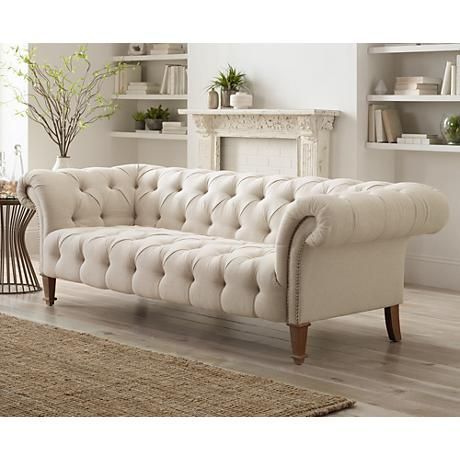 Tessa 90 3/4" Wide Tufted Beige Linen French Sofa - #2X200 | Lamps .