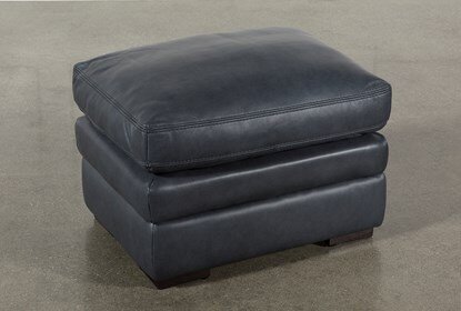 Gina Blue Leather Ottoman | Living Spac