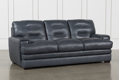 Gina Blue Leather Sofa | Living Spac
