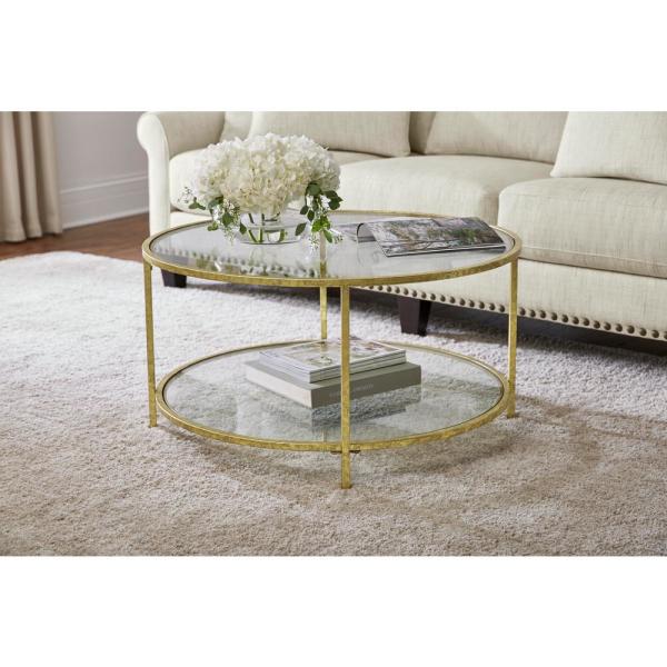 Home Decorators Collection Bella Round Gold Leaf Metal and Glass .