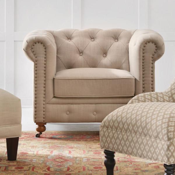 Home Decorators Collection Gordon Natural Linen Arm Chair .