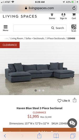 Haven Blue Steel 3 piece sectional sofa used for 2 weeks brand new .