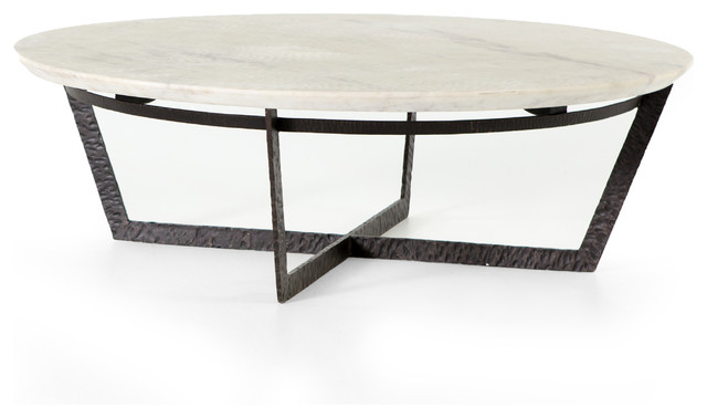 48" L Franco Round Coffee Table Iron Marble Materials Rustic .