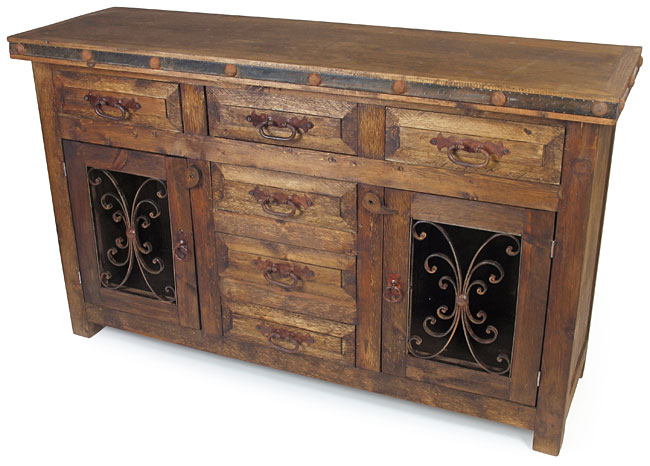 Rustic Wood Sideboard with Iron Accents - 2 Doors - 6 Drawe