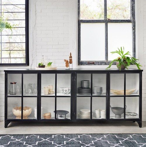 Camila Industrial Black Iron Sideboard with Glass Doors in 2020 .