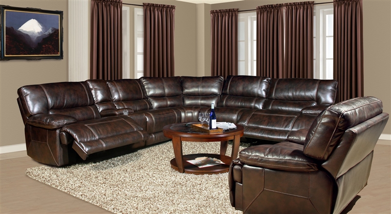 Pegasus 6 Piece Power Reclining Sectional in Nutmeg Synthetic .