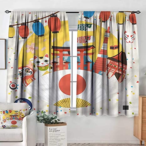 Amazon.com: Lantern,2 Curtain Panes Japanese Kawai Pattern 52"x72 .