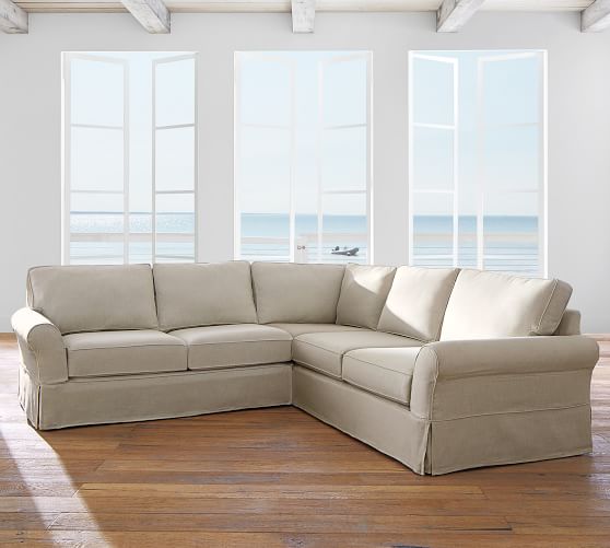 PB Comfort Roll Arm Slipcovered 3-Piece L-Shaped Corner Sectional .