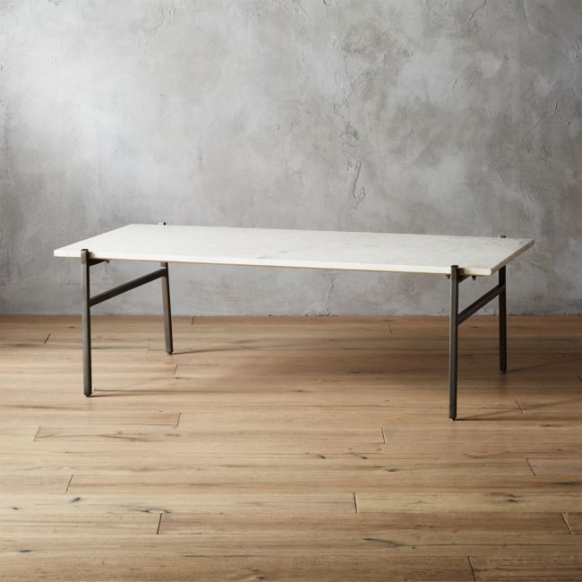 Large Slab Marble Coffee Table with Antiqued Silver Base | Large .