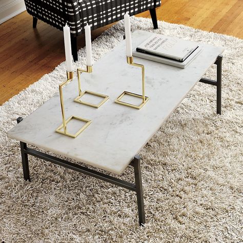 Slab Small Marble Coffee Table with Antiqued Silver Base | Stone .