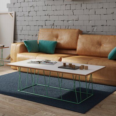 Helix Coffee Table Base Color: Sea Green Lacquered Steel, Top .