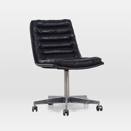 Leather Upholstered Swivel Desk Chair - Bla