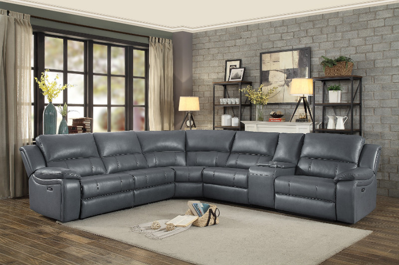 8260GY-6pc 6 pc Falun gray leather gel match sectional sofa with .