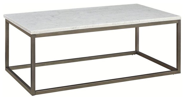 Alana Rectangular White Marble Top Coffee Table - Transitional .