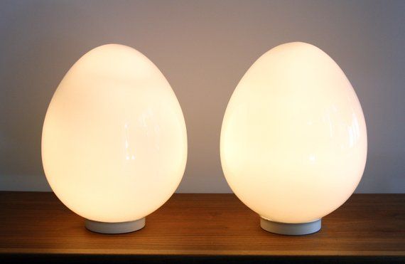 Mid Century Modern Pair Handblown Glass Egg Table Lamp CVV Vienne .