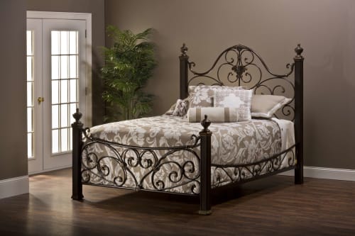 Hillsdale Mikelson Aged Antique Gold Queen Bed Set with Bed Rails .