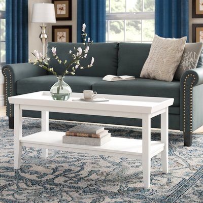 Andover Mills Gwen Solid Wood Coffee Table with Storage Table Top .
