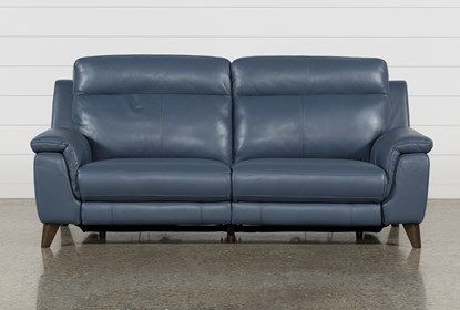 Moana Blue Leather Dual Power Reclining Sofa With Usb | Power .