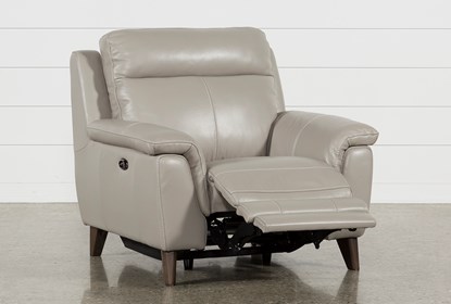 Moana Taupe Leather Power Reclining Chair With Usb | Living Spac