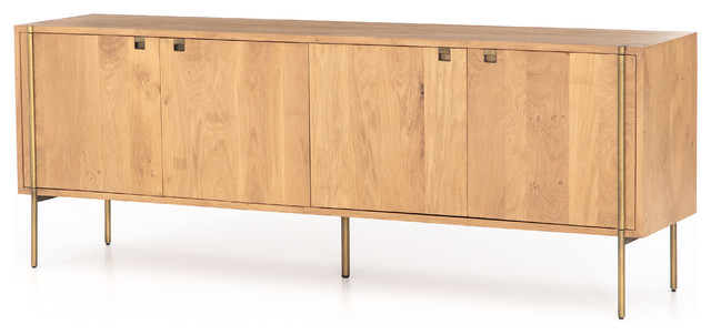 82" Wide Cino Sideboard Solid Natural Mango Wood Satin Brass Iron .